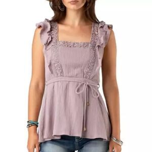 Miss Me Sleeveless Frill Lace Detail Flounce Top Lavender Size S